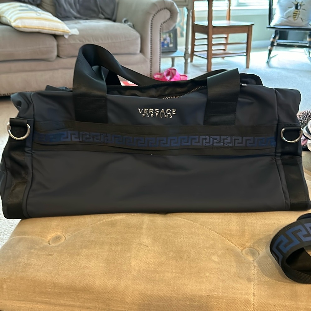 Versace Parfums unisex dark navy blue duffel bag with strap like new
